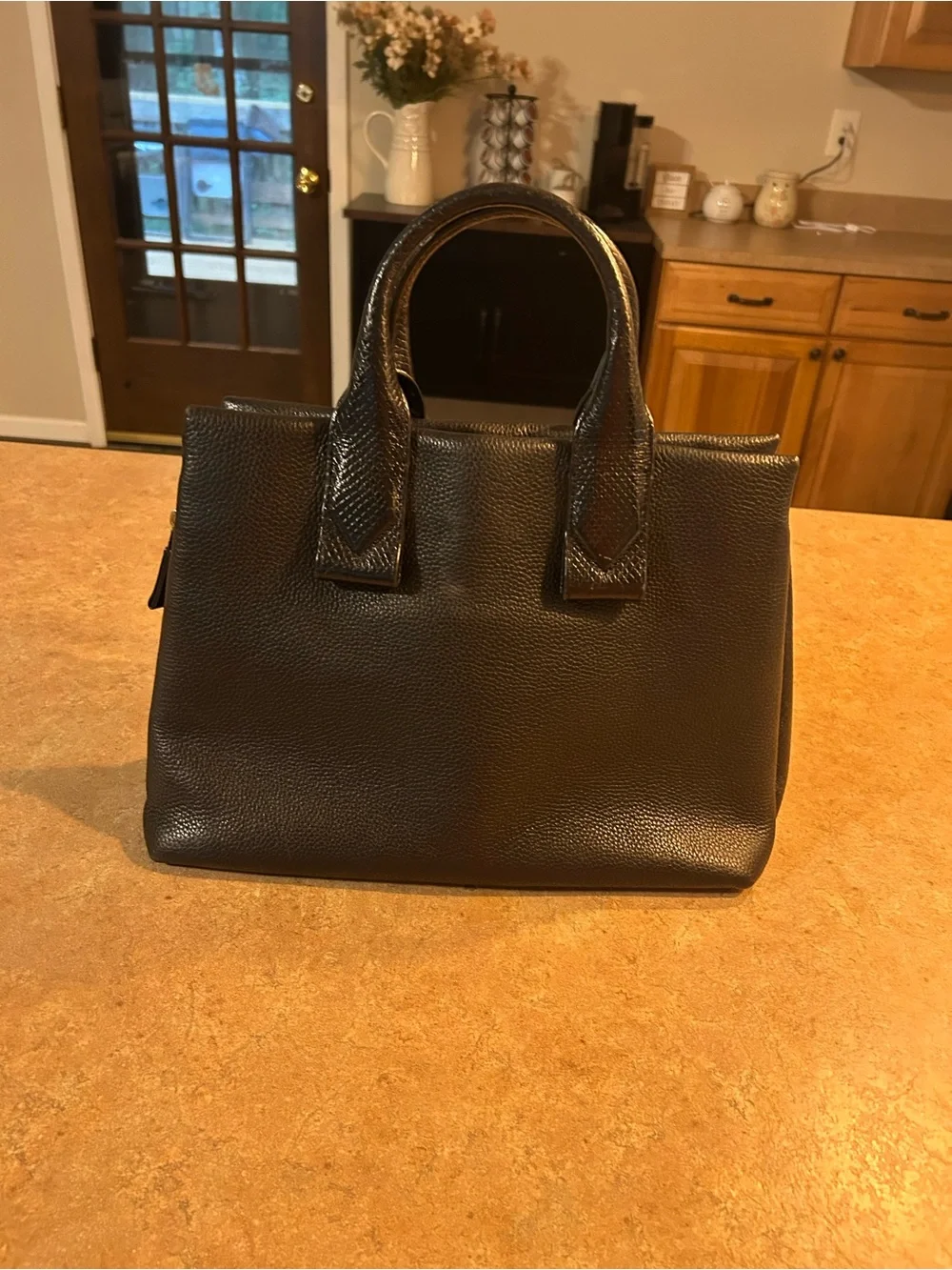 Michael Kors Black Pebbled Leather Satchel with Gold Hardware